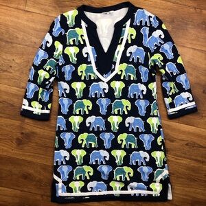 Crown & Ivy Blue Green White Elephant Print Dress